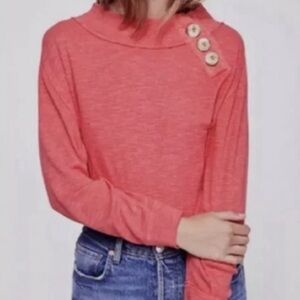 Free People We The Free Don’t Forget About Me Coral Shabby Chic Boho Button Top